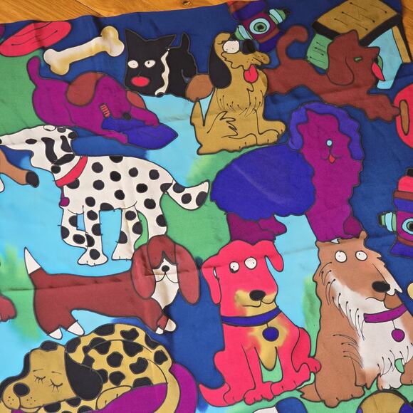 Silkscapes Vintage 90s Hand Painted Scarf Vibrant Rainbow Dogs Lover 100% Silk - Picture 3 of 7